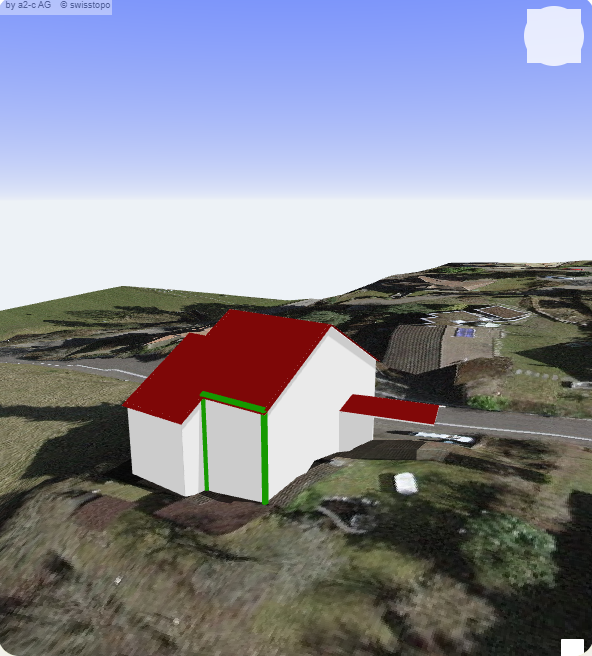 3D-Gebäudemodell mit gewählter Fassade